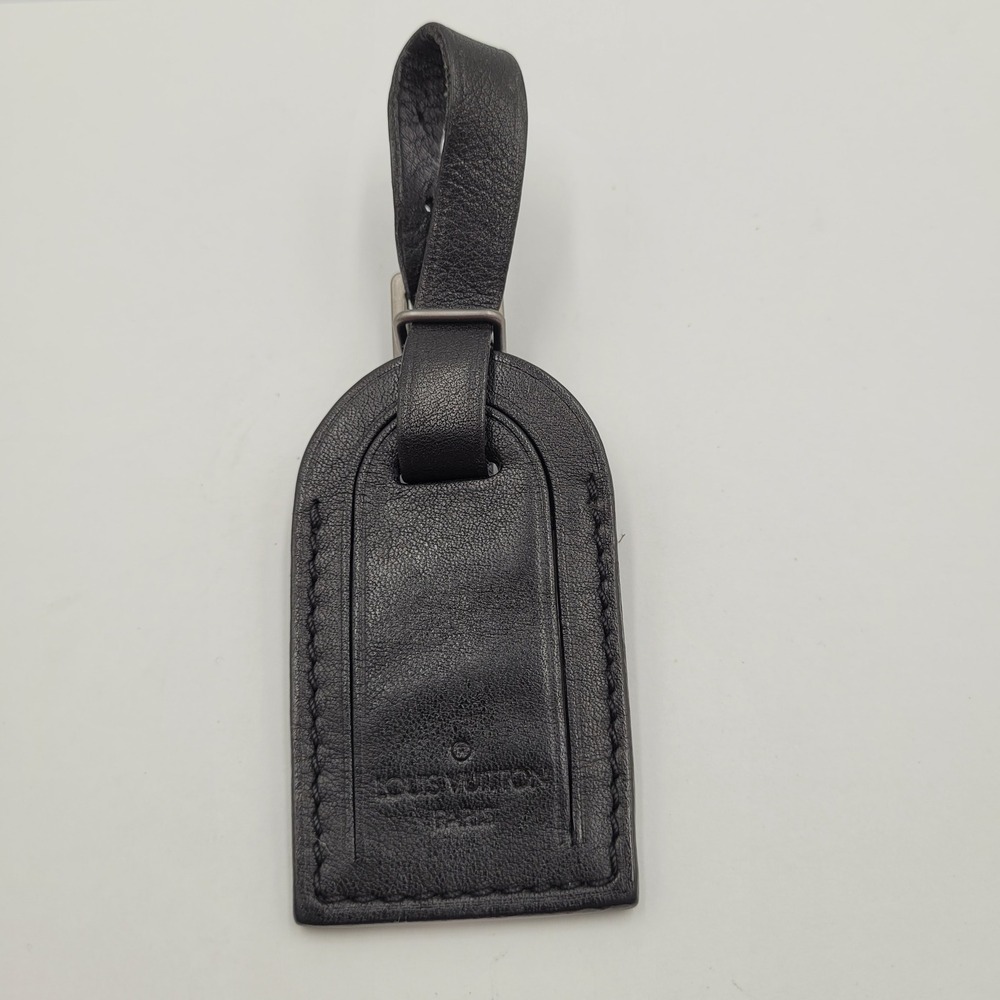 Louis Vuitton Black Taiga Leather Luggage Tag ID Name Holder Silver Hardware